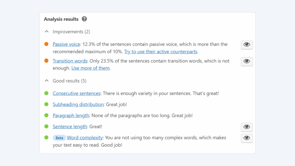 Yoast SEO Readability Analysis